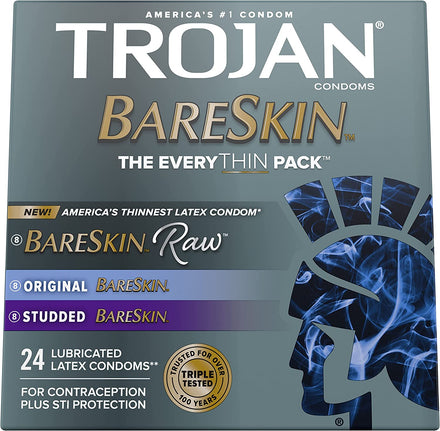 Trojan Bareskin Variety Pack Every Thin Premium Lubricated Condoms - 24 Count