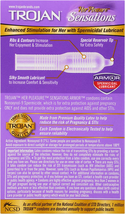 Trojan Her Pleasure Sensations Spermicidal Lubricated Condoms, 12ct