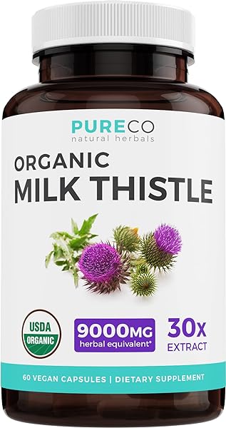 USDA Organic Milk Thistle Capsules - 80% Silymarin - 9,000mg of Milk Thistle Seed Extract - Supports Liver Cleanse, Liver Detox, & Liver Health - Vegan Supplement - 2 Month Supply - 60 Pills (No Oil) in Pakistan in Pakistan