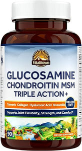 VITALITOWN Glucosamine Chondroitin MSM | Collagen, Boswellia, Turmeric, Hyaluronic Acid, Bromelain | Triple Action+ Joint Formula | 12 Joint-Loving Ingredients | 90 Tablets, No Shellfish in Pakistan