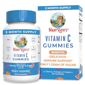 Vegan Vitamin C Gummies by MaryRuth's | 2 Month Supply | Immune Support Supplement | Adults & Kids Vitamin C | Chewable Vitamin C Gummy Vitamins | Non GMO | Pectin Based | 60 Count
