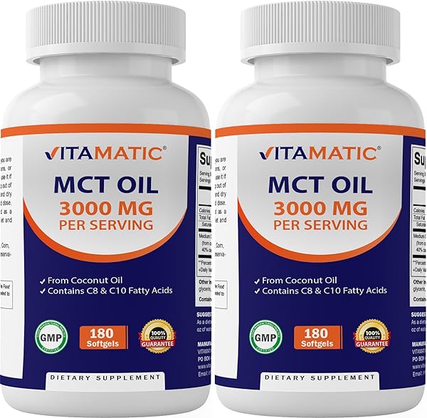 Vitamatic 2 Packs MCT Oil Capsules 3000 mg per Serving - 180 Softgels - from Coconut Oil - Contains 55% caprylic Acid C8 and 40% capric Acid C10 (Total 360 Softgel) in Pakistan in Pakistan