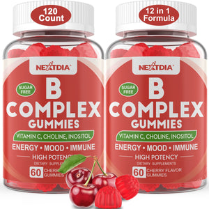 Vitamin B Complex Gummies, Vegan Vitamin B Gummies with 2000 mcg Methyl B12, Methyl Folate | Plus Choline + Inositol, Vitamin C + Zinc for Supports Energy, Mood, Immune, Healthy Hair, Skin - 120 Cts