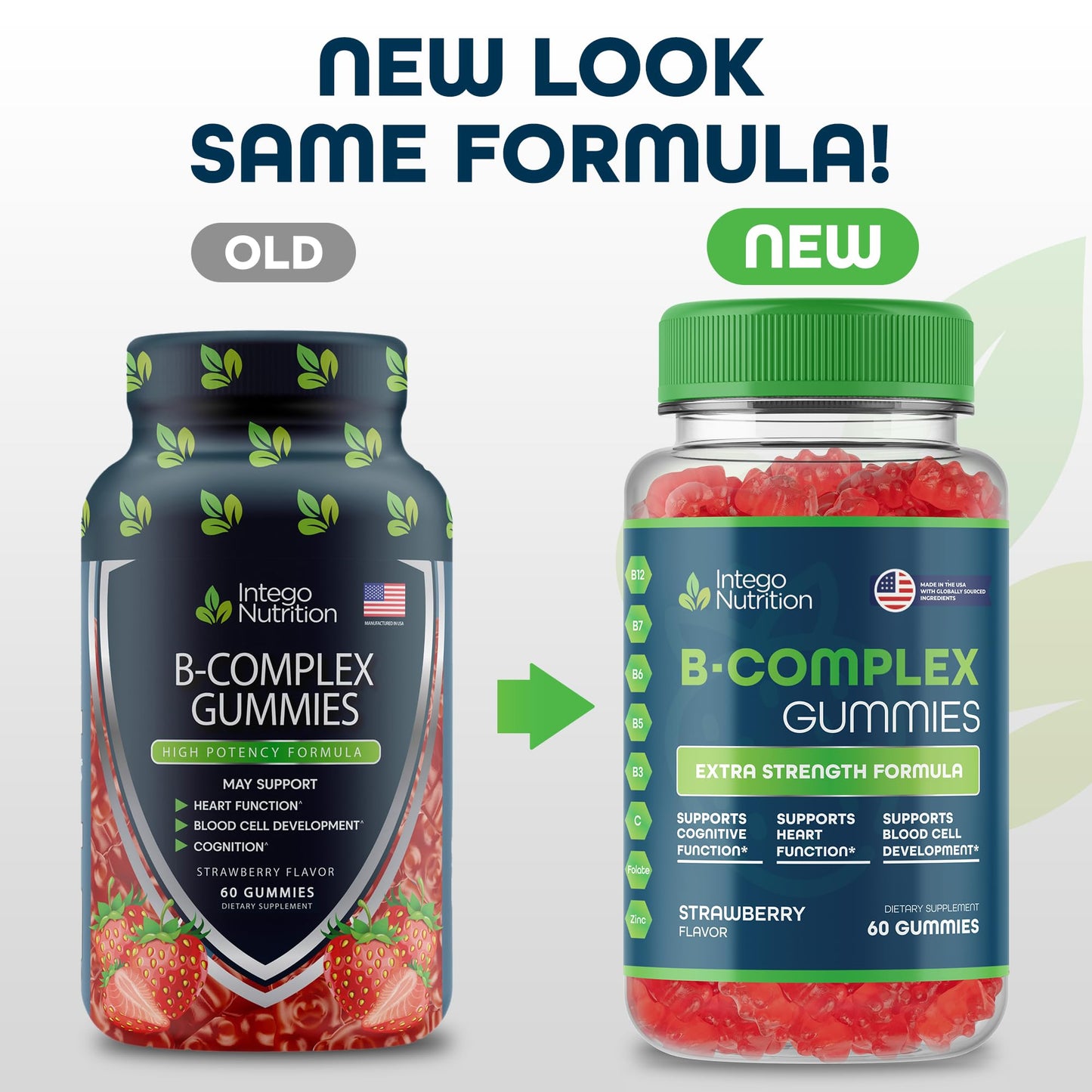 Vitamin B Complex Gummies for Adults, B Complex Vitamin Supplement for Women and Men, B Vitamins Complex Gummies for Energy and Brain Health, Natural Strawberry Flavor, 60 Count - Intego Nutrition