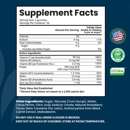Vitamin B Complex Gummies for Adults, B Complex Vitamin Supplement for Women and Men, B Vitamins Complex Gummies for Energy and Brain Health, Natural Strawberry Flavor, 60 Count - Intego Nutrition