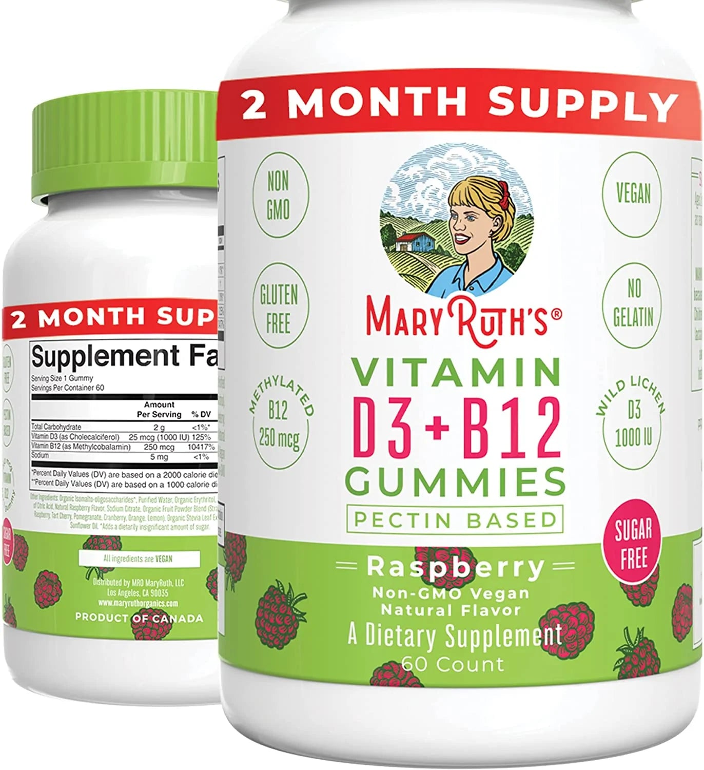 Vitamin D3 + Vitamin B12 Gummies | 2 Month Supply | USDA Organic | Vitamin D & B12 Supplement for Adults & Kids Ages 2+ | Bone Health | Energy Boost | Vegan | Non-GMO | Gluten Free | 60 Count
