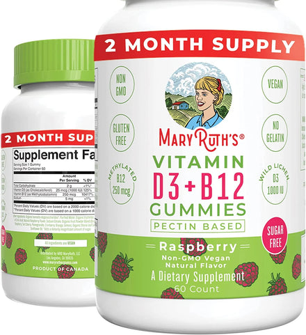 Vitamin D3 + Vitamin B12 Gummies | 2 Month Supply | USDA Organic | Vitamin D & B12 Supplement for Adults & Kids Ages 2+ | Bone Health | Energy Boost | Vegan | Non-GMO | Gluten Free | 60 Count