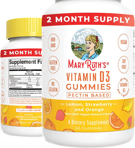 Vitamin D3 + Vitamin B12 Gummies | 2 Month Supply | USDA Organic | Vitamin D & B12 Supplement for Adults & Kids Ages 2+ | Bone Health | Energy Boost | Vegan | Non-GMO | Gluten Free | 60 Count