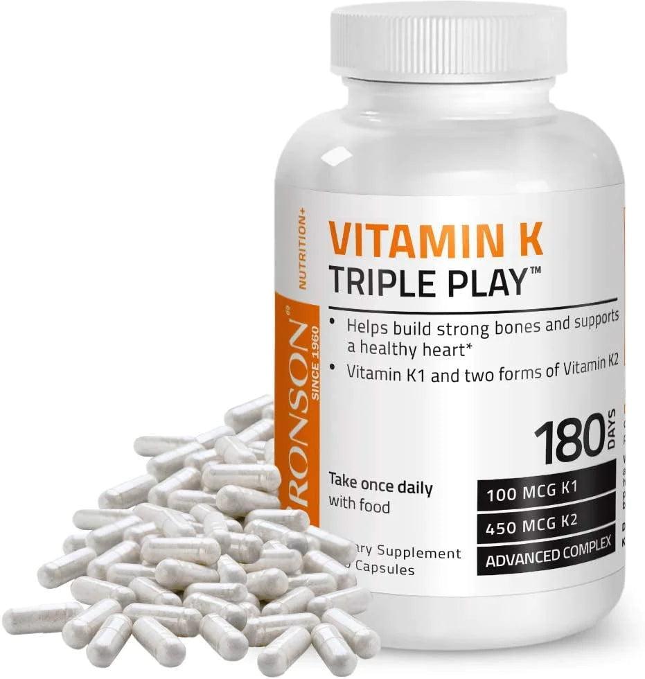 Vitamin K Triple Play (Vitamin K2 MK7 / Vitamin K2 MK4 / Vitamin K1) Full Spectrum Complex Vitamin K Supplement, 180 Capsules