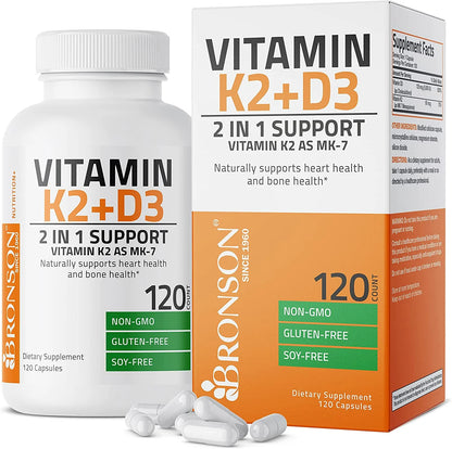 Vitamin K2 (MK7) with D3 Supplement Bone and Heart Health Non-GMO Formula 5000 IU Vitamin D3 & 90 mcg Vitamin K2 MK-7 Easy to Swallow Vitamin D & K Complex, 120 Capsules