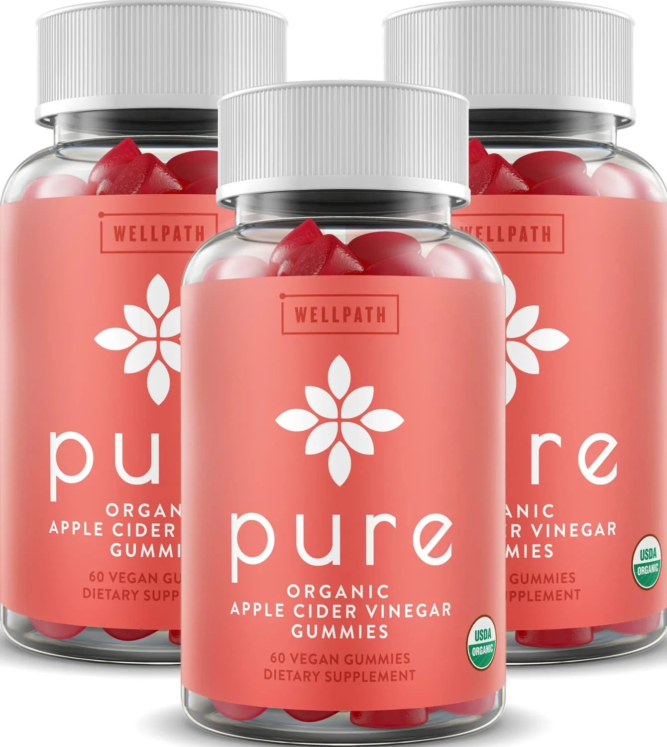 WellPath Pure ACV Apple Cider Vinegar Gummies with The Mother - USDA Organic Gummy - Vegan - Raw Apple Cider Vinegar Supplements - ACV Gummies - Detox Support - 60 Ct