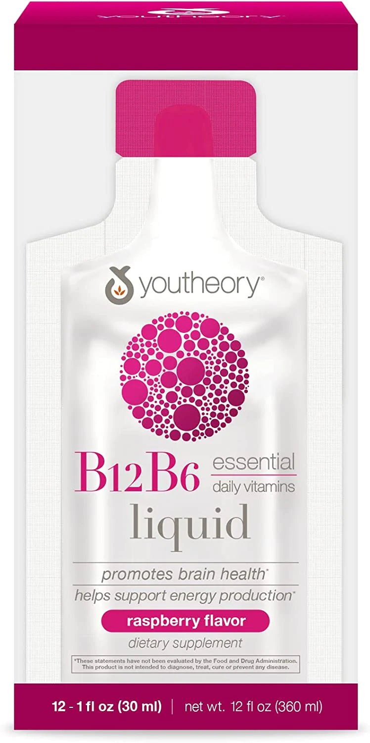 Youtheory Vitamin B12 B6, Daily Energy and Brain Support Supplement, Vegetarian Capsules, 60 ct
