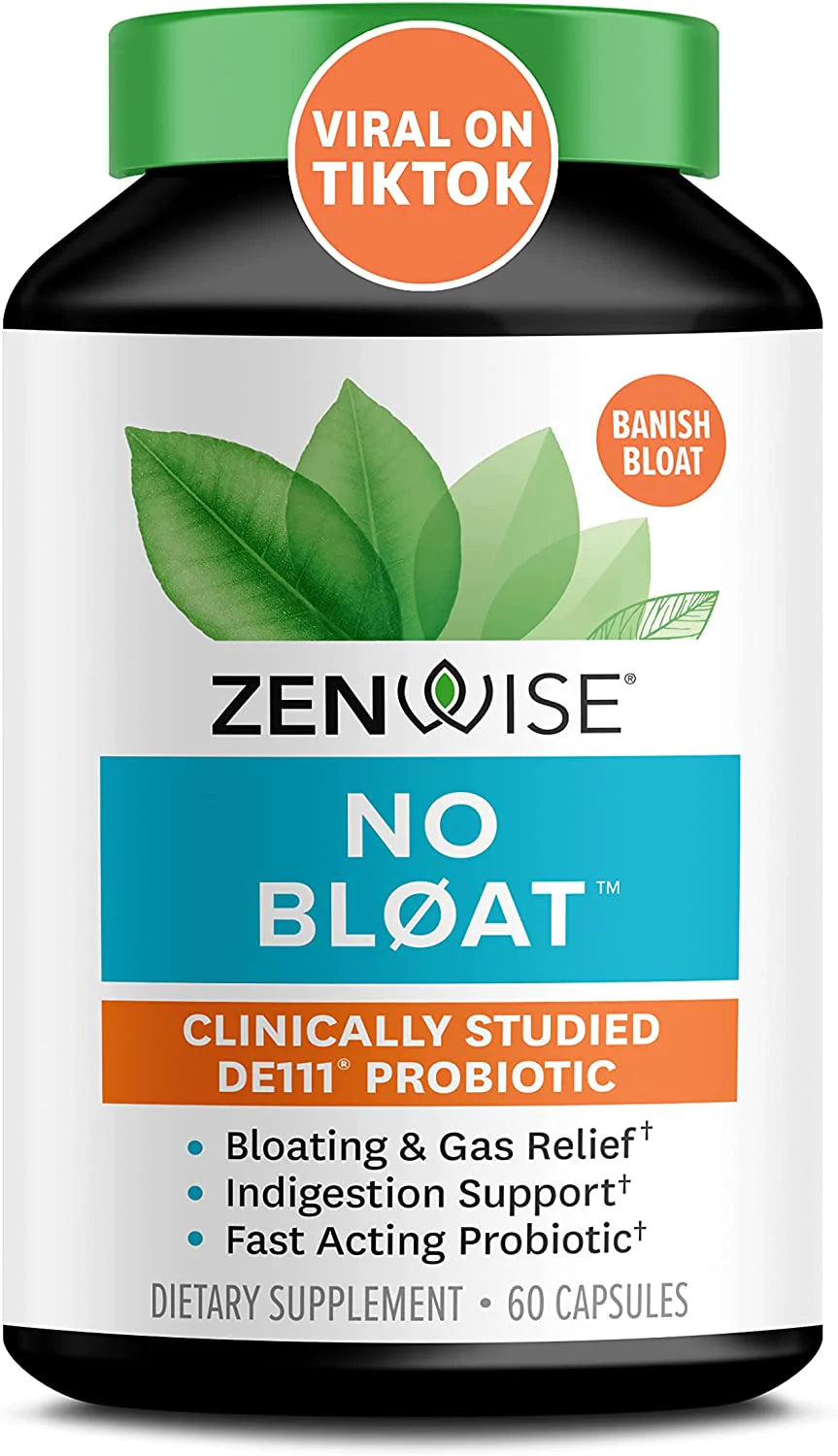 Zenwise No Bloat - Probiotics, Digestive Enzymes for Bloating and Gas Relief - Ginger, Dandelion, and Cinnamon to Improve Digestion - Vegan Water Retention Pills + Diuretic for Women & Men - 60 Count