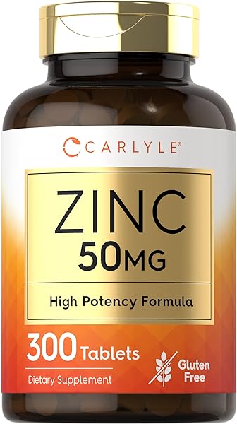 Zinc 50mg | 300 Tablets | Vegetarian, Non-GMO, and Gluten Free Supplement | Zinc Gluconate | High Potency Formula | by Carlyle in Pakistan