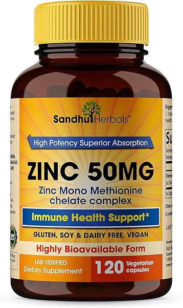 Zinc 50mg Supplement 120 Vegetarian Capsules, Zinc Highly Absorbable Supplements for Immune Support, Gluten Free in Pakistan