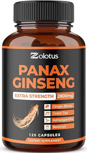 Zolotus Korean Red Panax Ginseng + Ginkgo Biloba - 2800mg Extra Strength with Ashwagandha, Beetroot, Green Tea - Support Strength, Stamina, Energy Production & Mood Balance - 120 Capsules in Pakistan