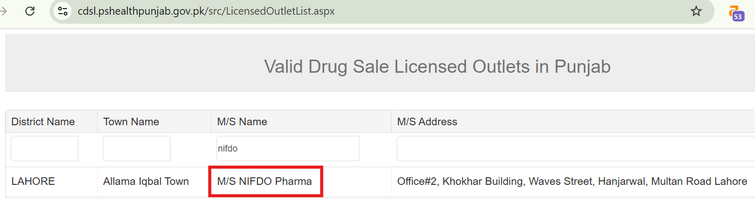 NIFDO Pharma - How to search licience on DRAP official website